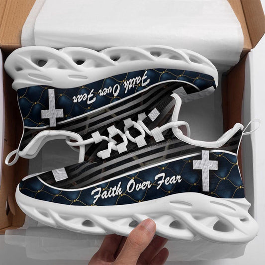 Max Soul Shoes, Jesus Black Faith Over Fear Running Sneakers Max Soul Shoes, Jesus Christ Shoes