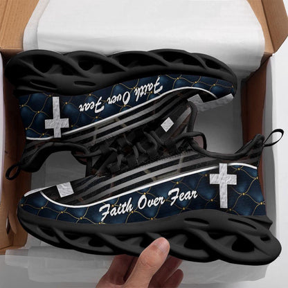 Max Soul Shoes, Jesus Black Faith Over Fear Running Sneakers Max Soul Shoes, Jesus Christ Shoes