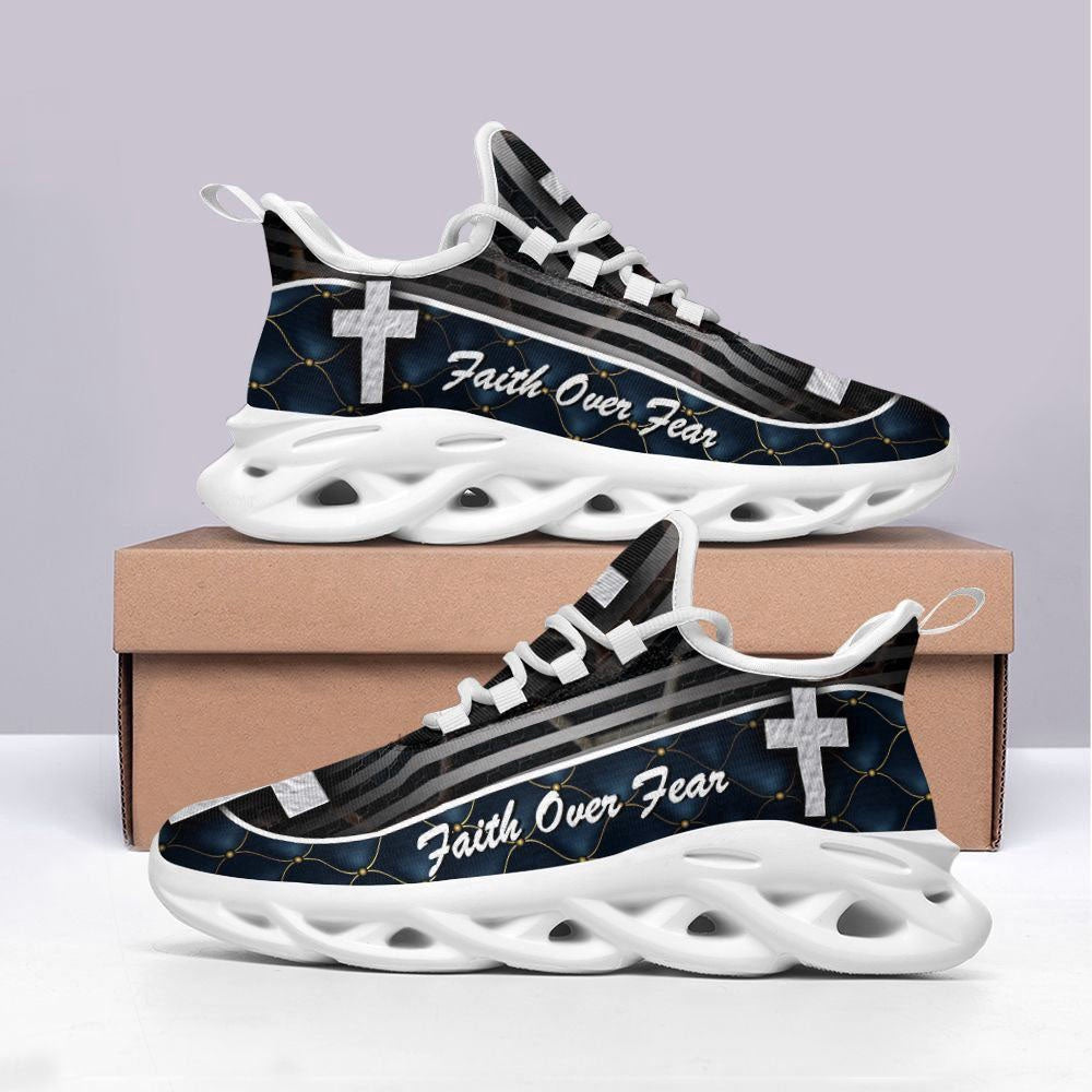 Max Soul Shoes, Jesus Black Faith Over Fear Running Sneakers Max Soul Shoes, Jesus Christ Shoes
