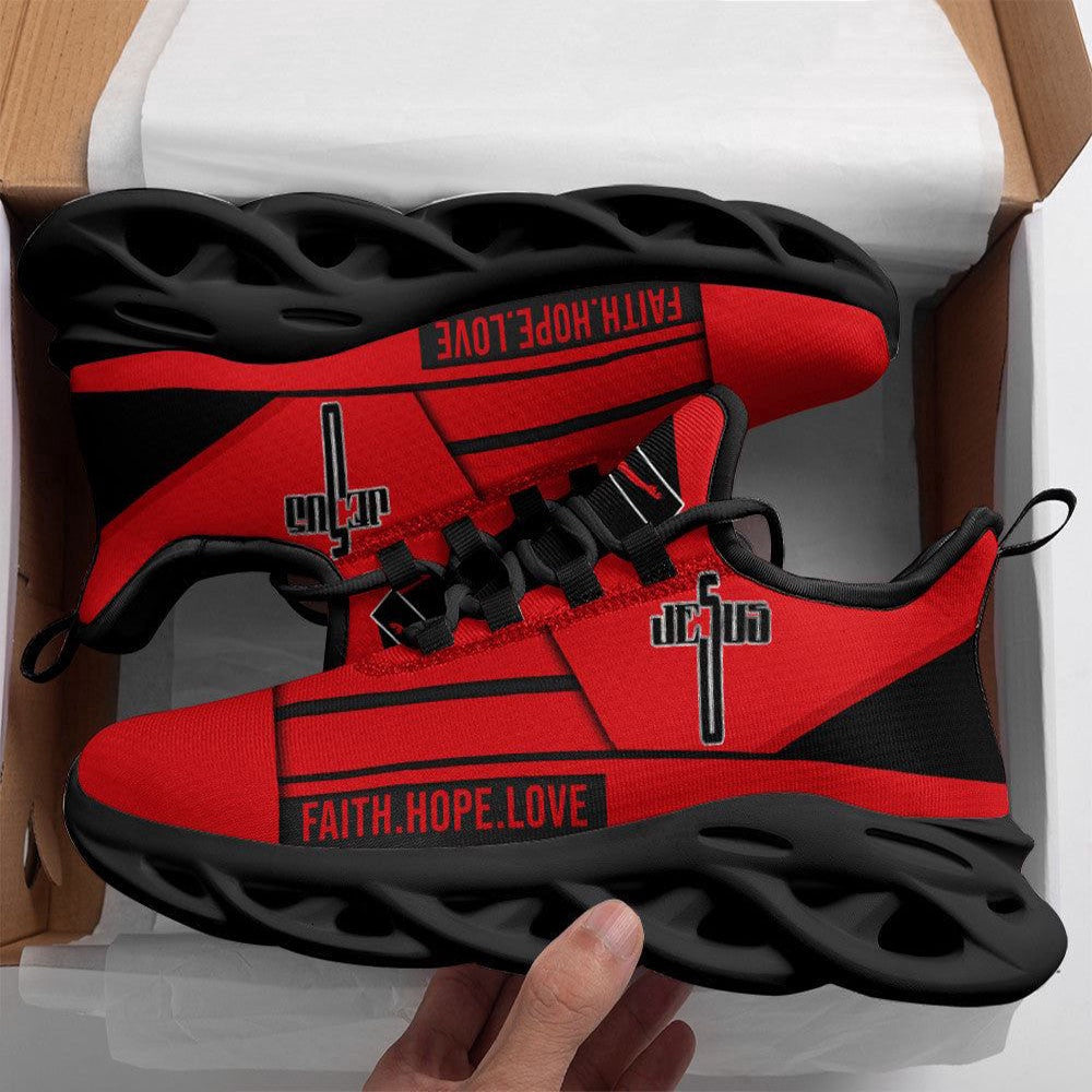 Max Soul Shoes, Jesus Faith Hope Love Running Sneakers Red Max Soul Shoes, Jesus Christ Shoes