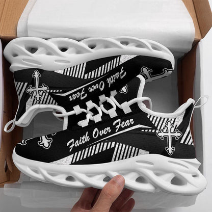 Max Soul Shoes, Jesus Faith Over Fear Black Running Sneakers Max Soul Shoes, Jesus Christ Shoes