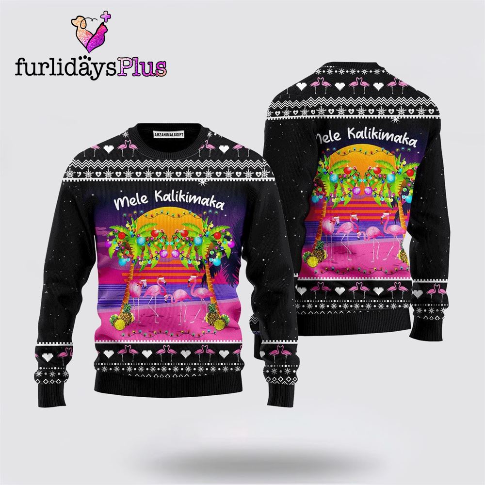 Mele Kalikimaka Flamingo Sunset Sweater ,Christmas Ugly Sweater For Men, Women