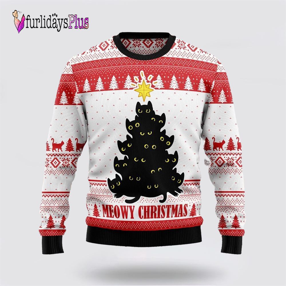 Meowy Christmas Funny Family Ugly Christmas Sweater, Cat Lover Christmas Sweater