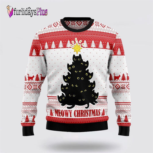 Meowy Christmas Funny Family Ugly Christmas Sweater, Cat Lover Christmas Sweater