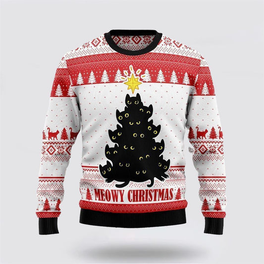 Meowy Christmas Funny Family Ugly Christmas Sweater, Christmas Sweater For Cat Lover