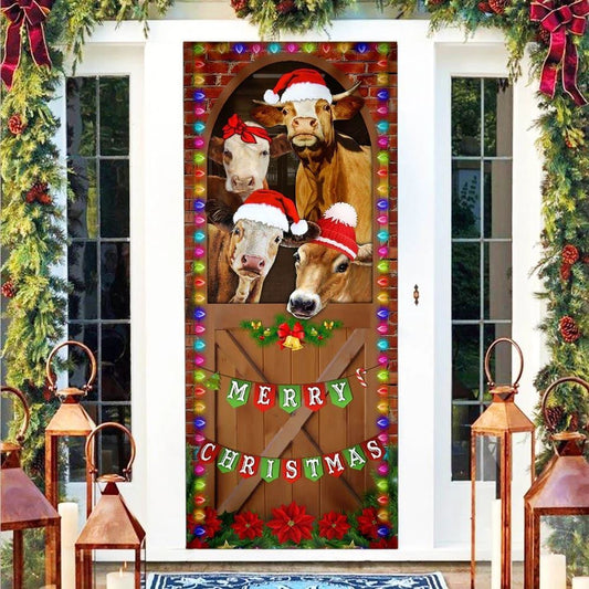 Merry Christmas Door Cover, Cow Cattle Door Cover