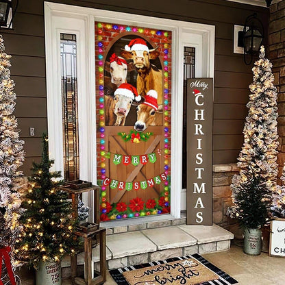 Merry Christmas Door Cover, Cow Cattle Door Cover, Unique Gifts Doorcover