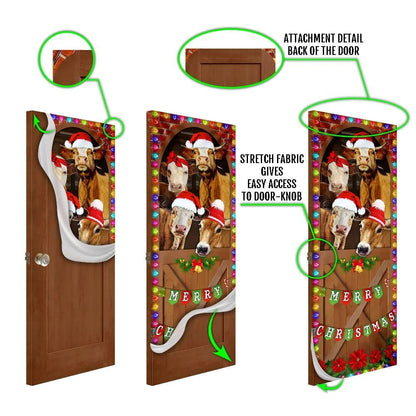 Merry Christmas Door Cover, Cow Cattle Door Cover, Unique Gifts Doorcover