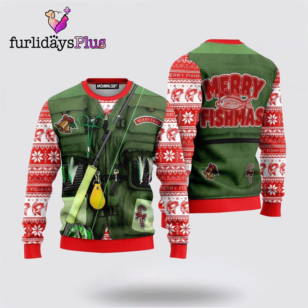 Merry Fishmas Fishing Costume Ugly Christmas Sweater ,Christmas Ugly Sweater For Men, Women