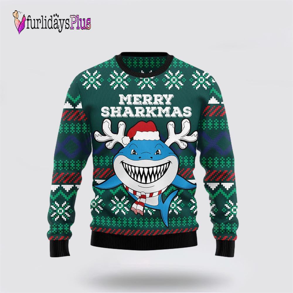 Merry Sharkmas Ugly Christmas Sweater, Sweater Gifts For Pet Lover