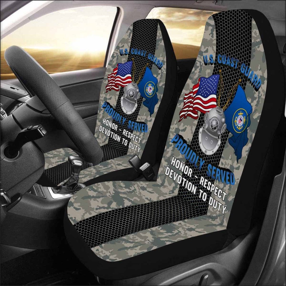 Military Car Seat Covers, US Coast Guard Diver ND Logo Proudly Served Car Seat Covers