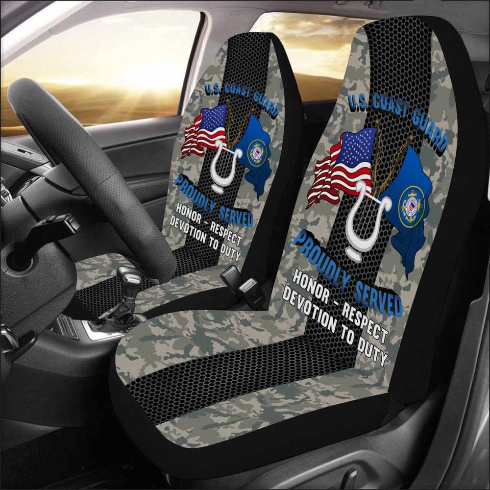 Military Car Seat Covers, US Coast Guard Musician MU Logo Proudly Served Car Seat Covers