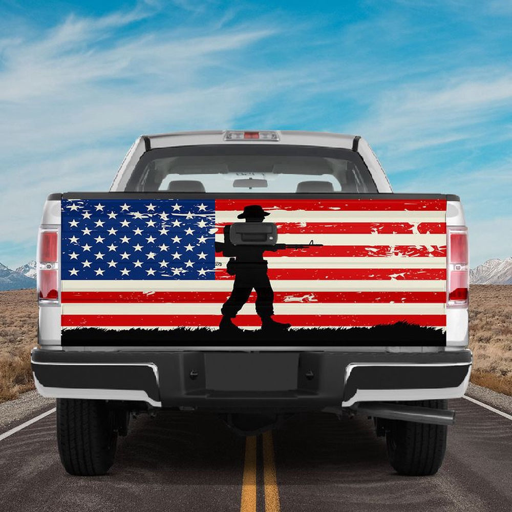 Military Car Wrap, America Soldier Wrap America Flag Car Tailgate Cover American Patriot Gift