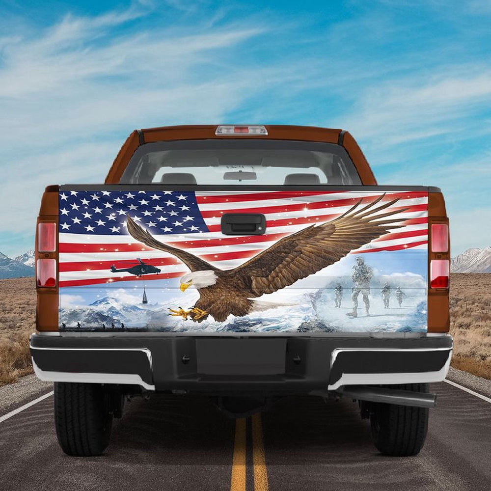 Military Car Wrap, American Flag Bald Eagle Truck Tailgate Wrap Vinyl Graphic Decal Patriotic Car Decorations