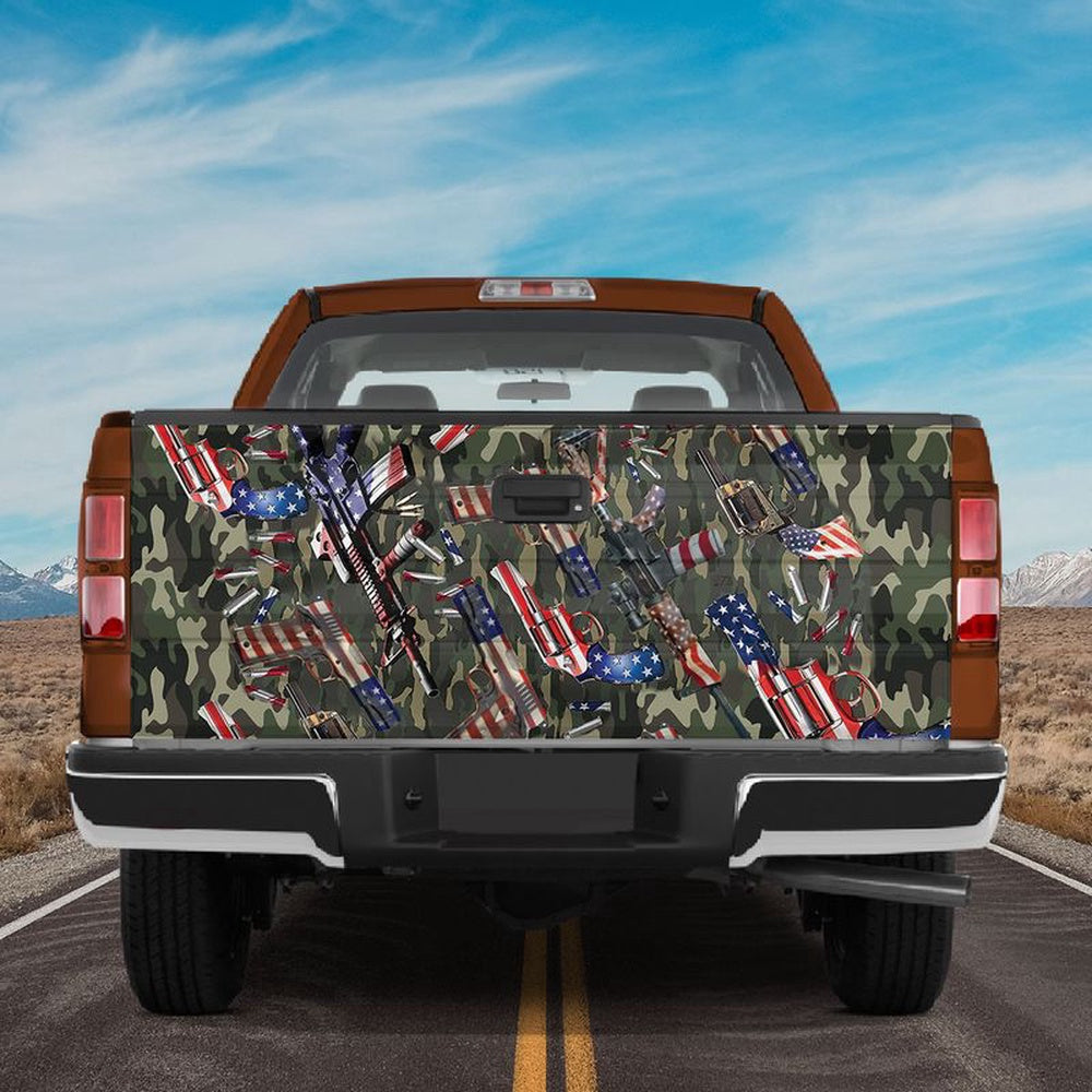 Military Car Wrap, American Flag Gun Camo Truck Tailgate Wrap Camouflage Decal Graphics Stickers For Trucks