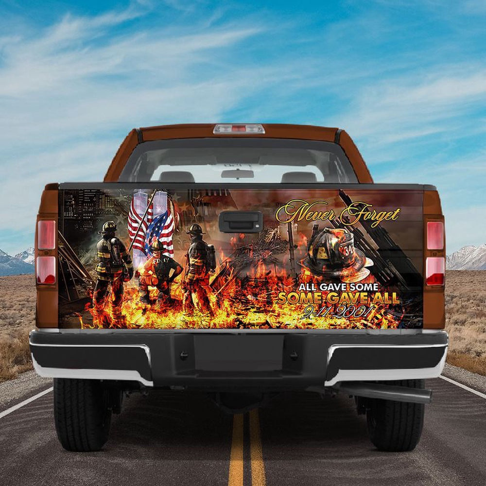 Military Car Wrap, American Patriot Firefighter Never Forget 911 Tailgate Vinyl Graphic Wrap Tailgate Decals