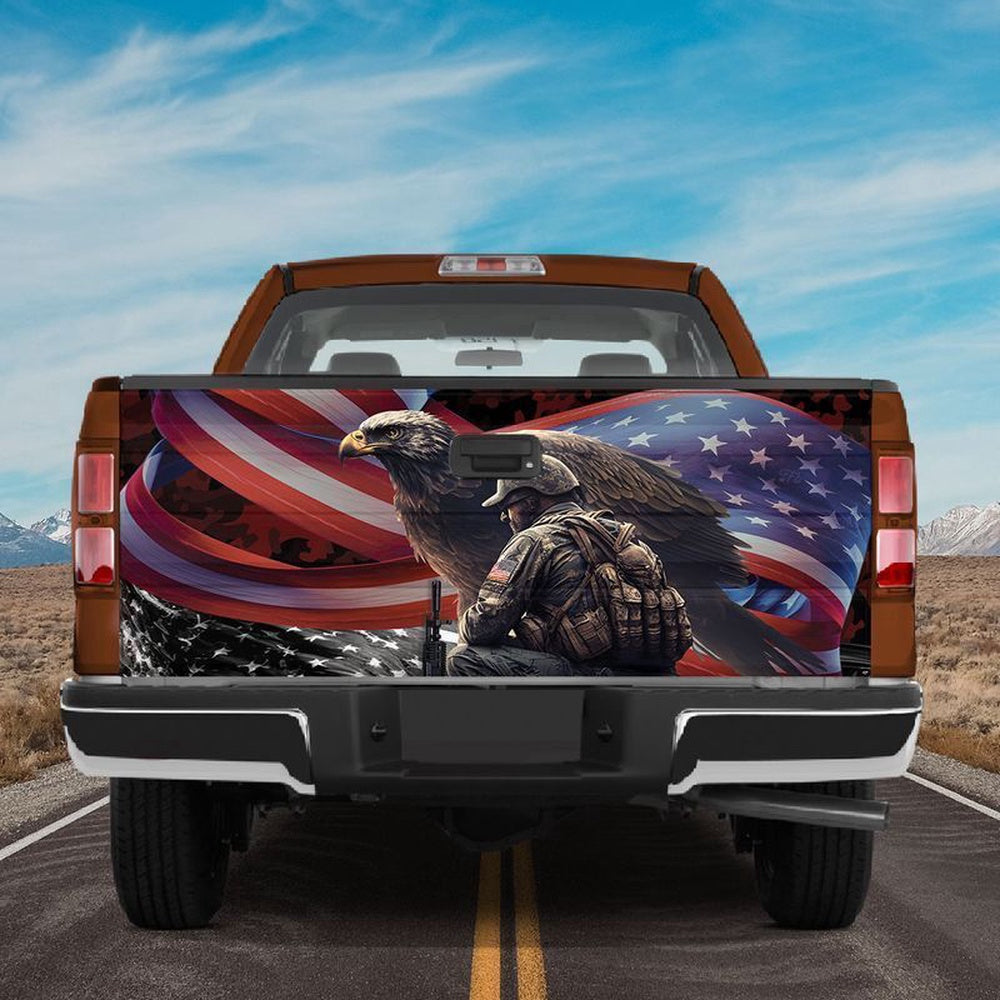 Military Car Wrap, American Veteran Military Eagle Tailgate Wrap Veteran's Day Memorial Day Truck Decor