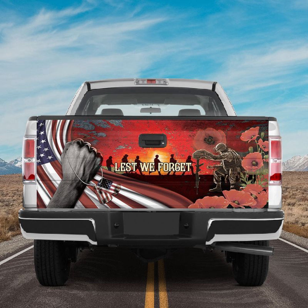 Military Car Wrap, American Veteran Poppy Tailgate Wrap Us Soldiers Memorial Day Decoration Grandpa Daddy Gift Idea