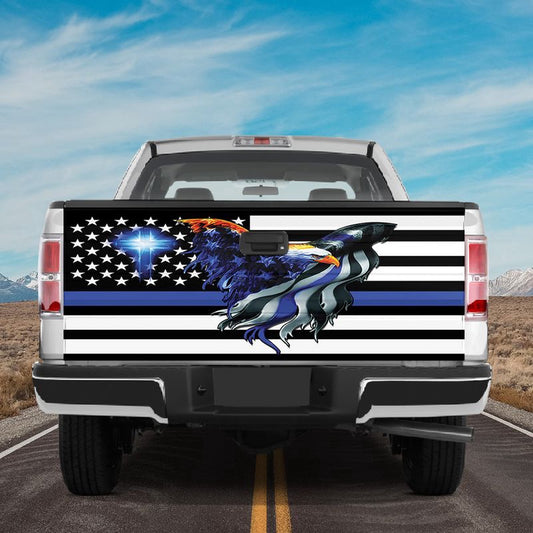 Military Car Wrap, Eagle American Flag Thin Blue Line Tailgate Wrap Police Tailgate Decals Police Gift Wrap