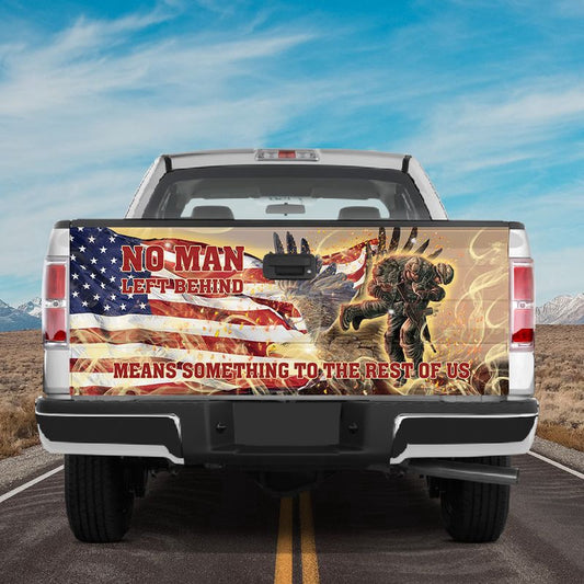 Military Car Wrap, Eagle American Flag Veteran No Man Left Behind Tailgate Wrap Vinyl Graphic Decal Sticker
