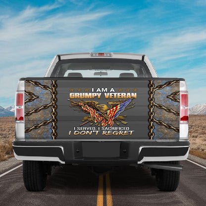 Military Car Wrap, I Am A Grumpy Veteran Tailgate Wrap American Eagle Tailgate Cover I Served I Sacrificed