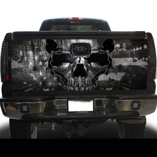 Military Car Wrap, Skull Military American Flag Tailgate Wrap Decal Us Veteran Skull Camouflage Truck Decor