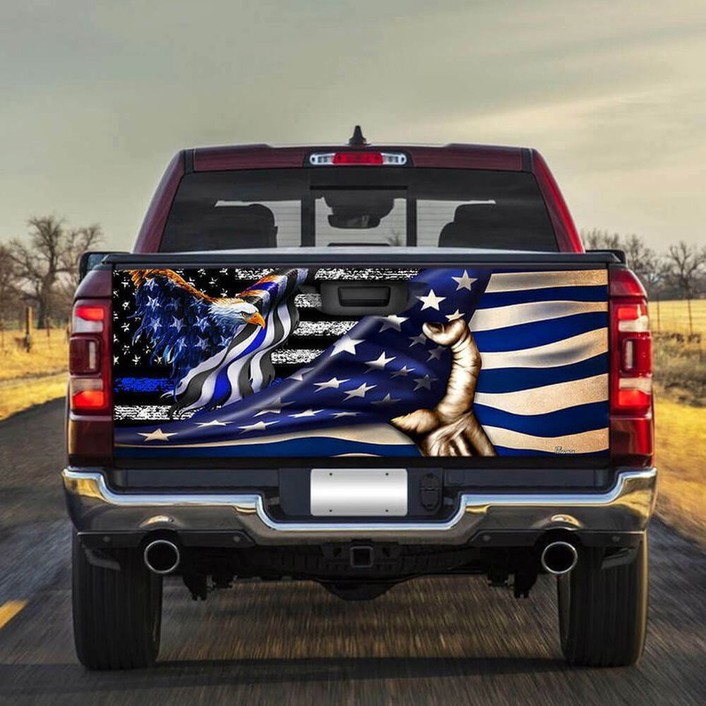 Military Car Wrap, The Thin Blue Line American Eagle Truck Tailgate Decal Sticker Wrap Proud Police Decal Truck Decor