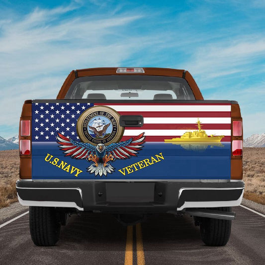 Military Car Wrap, U.s Navy Veteran Truck Tailgate Wrap American Flag Bald Eagle Vinyl Tailgate Graphic Decal Decor