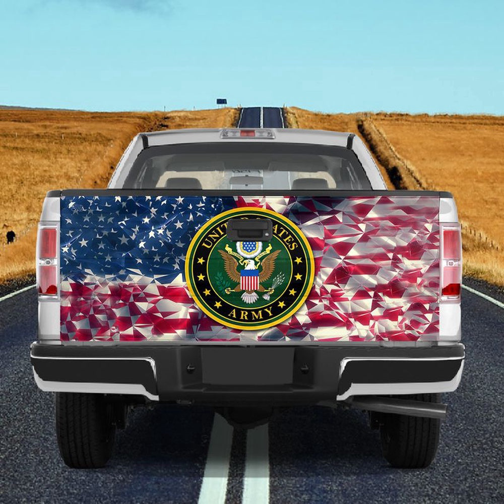 Military Car Wrap, United States Logo Tailgate Wrap Decal American Flag Geometric Truck Tailgate Sticker