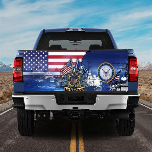 Military Car Wrap, United States Navy Truck Tailgate Decal Navy Marine Life Memorial Flag