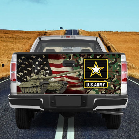 Military Car Wrap, Us Tank American Flag Camo Pattern Tailgate Wrap Waterproof Tailgate Sticker Decal