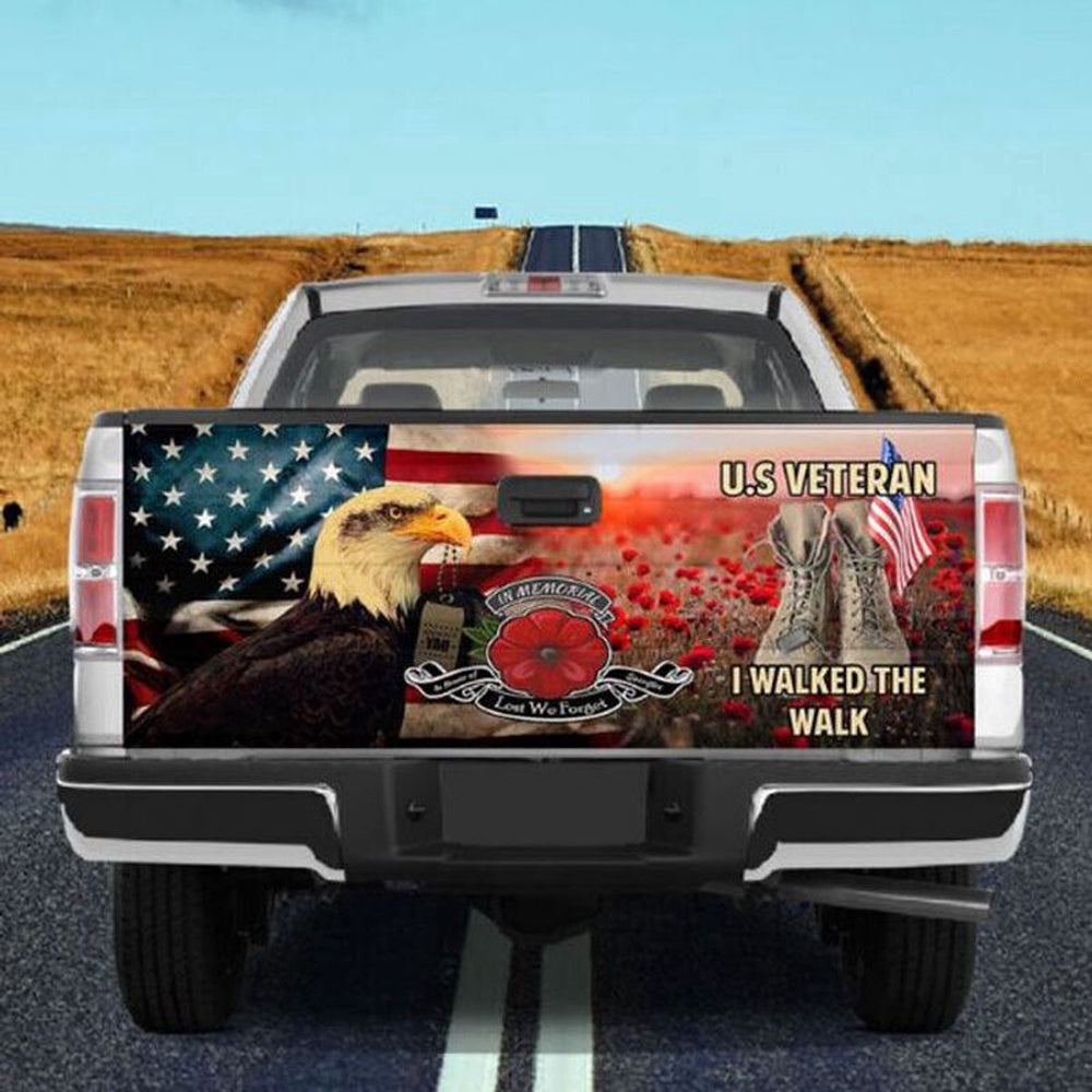 Military Car Wrap, Us Veteran I Walked The Walk Tailgate Wrap American Eagle Decal Sticker Memorial Day Freedom Day Decor