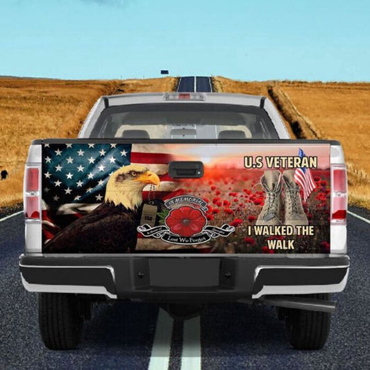 Military Car Wrap, Us Veteran I Walked The Walk Tailgate Wrap American Eagle Decal Sticker Memorial Day Freedom Day Decor