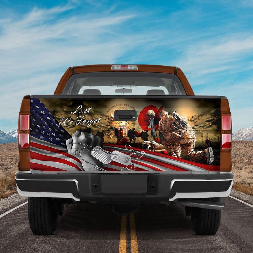 Military Car Wrap, Us Veteran Lest We Forget Truck Tailgate Wrap Decal Freedom Day Memorial Day Decoration