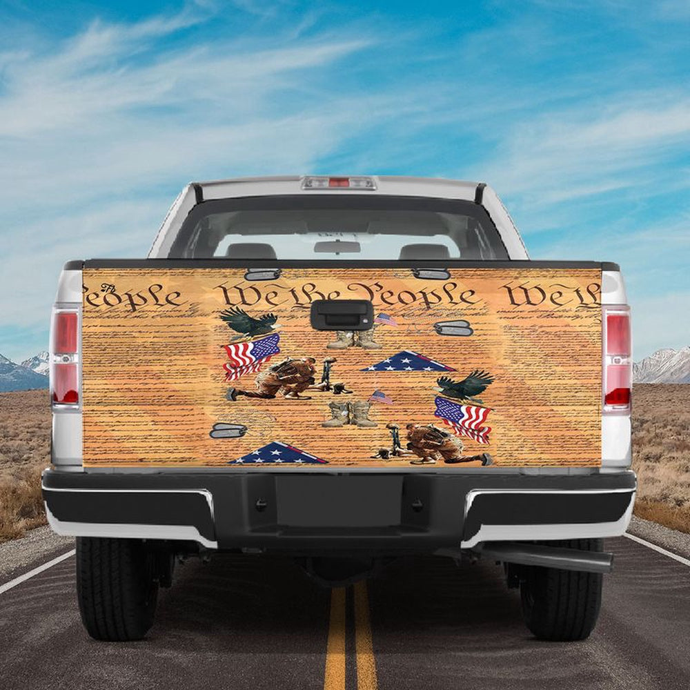 Military Car Wrap, Veteran Kneel For The Flag Truck Tailgate Wrap American We The People Veteran Boots
