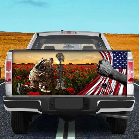 Military Car Wrap, Veteran Kneel Truck Tailgate Wrap Veteran Poppy Field Tailgate Decal Rememberance Day Never Forget