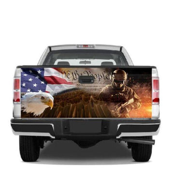 Military Car Wrap, Veteran Patriotic We The People Eagle America Flag Tailgate Wrap Decal Truck Decoration
