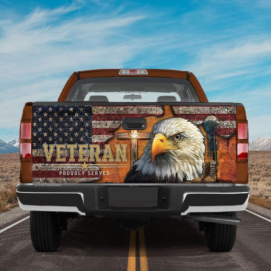 Military Car Wrap, Veteran Proudly Served Us Eagle Tailgate Wrap Decal Happy Freedom Day Truck Decor