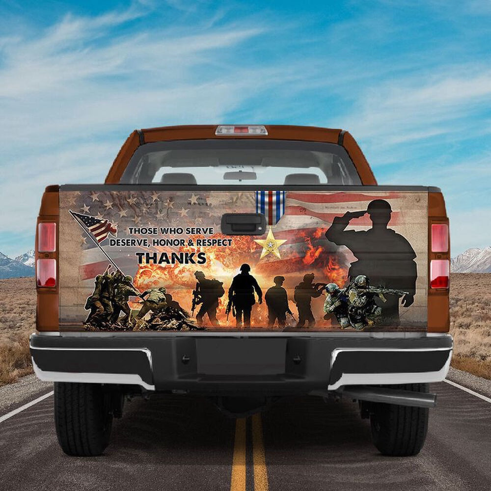 Military Car Wrap, Veteran Those Who Serve Deserve Honor Respect Tailgate Wrap Truck Decor Gift For Patriot