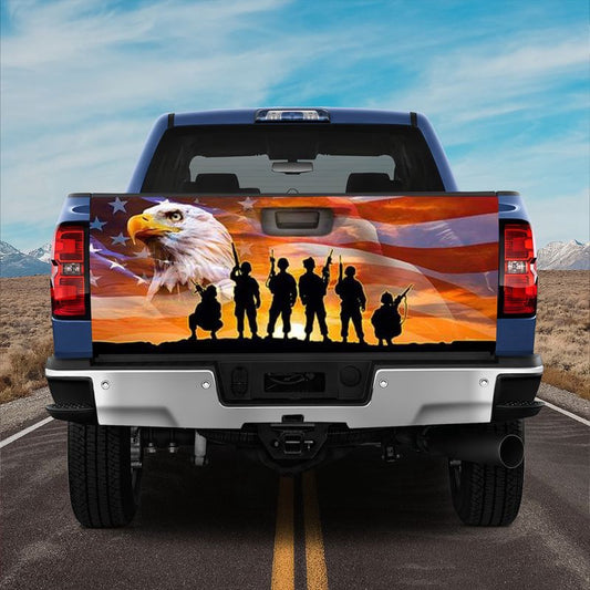 Military Car Wrap, Veterans Truck Tailgate Decal Flying Usa Flag And Eagle Memorial Day