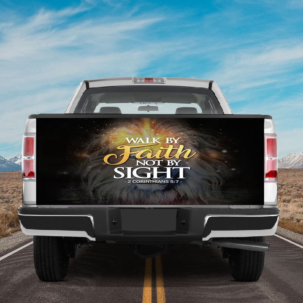 Military Car Wrap, Walk By Faith Not By Sight Tailgate Wrap Lion Face Tailgate Wrap Lion Star Cover Car Decoration