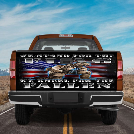 Military Car Wrap, We Stand For The Flag Tailgate Wrap Kneeling Soldier Flag Truck Graphic Wraps Patriots Gifts