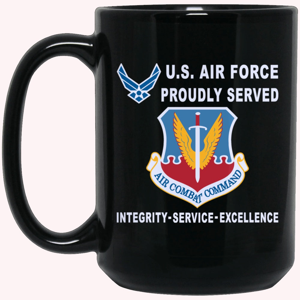 Military Coffee Mugs, US Air Force Air Combat Command Proudly Served-D04 Black Mug