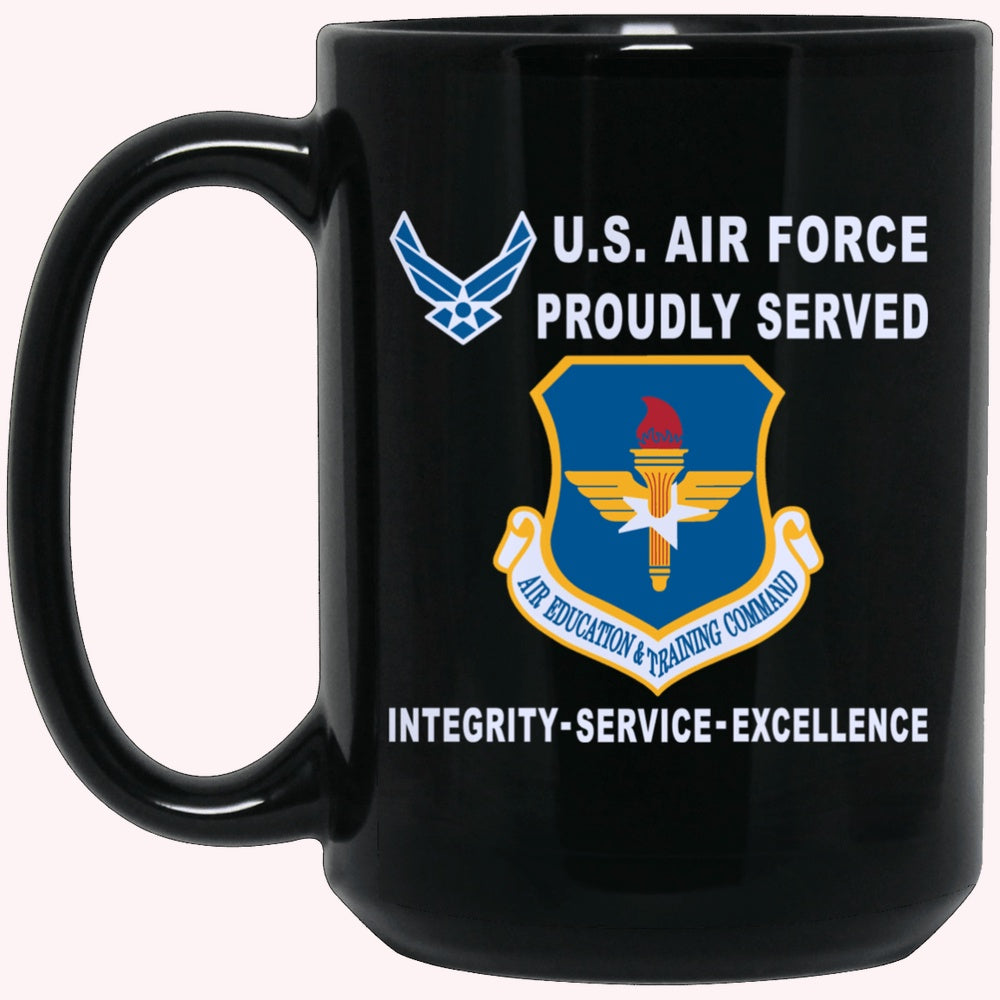 Military Coffee Mugs, US Air Force Air Education and Training Command Proudly Served-D04 Black Mug