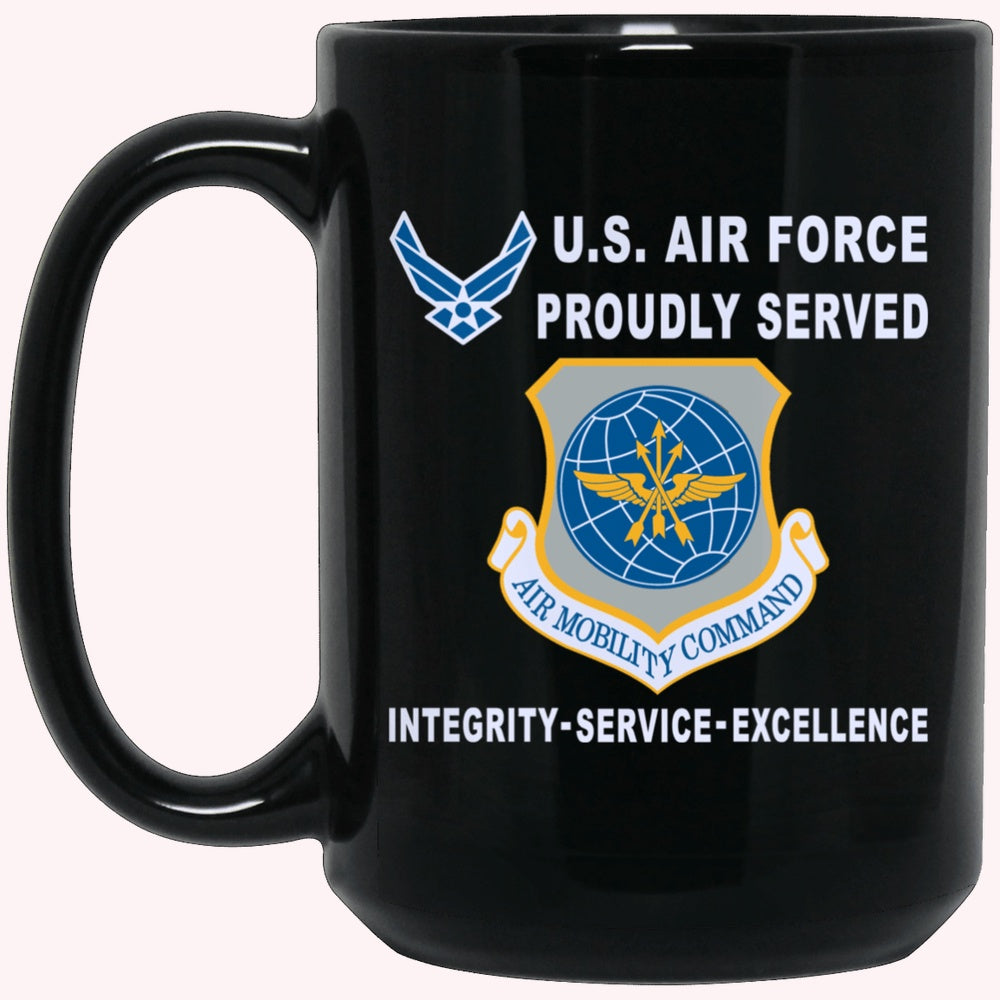 Military Coffee Mugs, US Air Force Air Mobility Command Proudly Served-D04 Black Mug