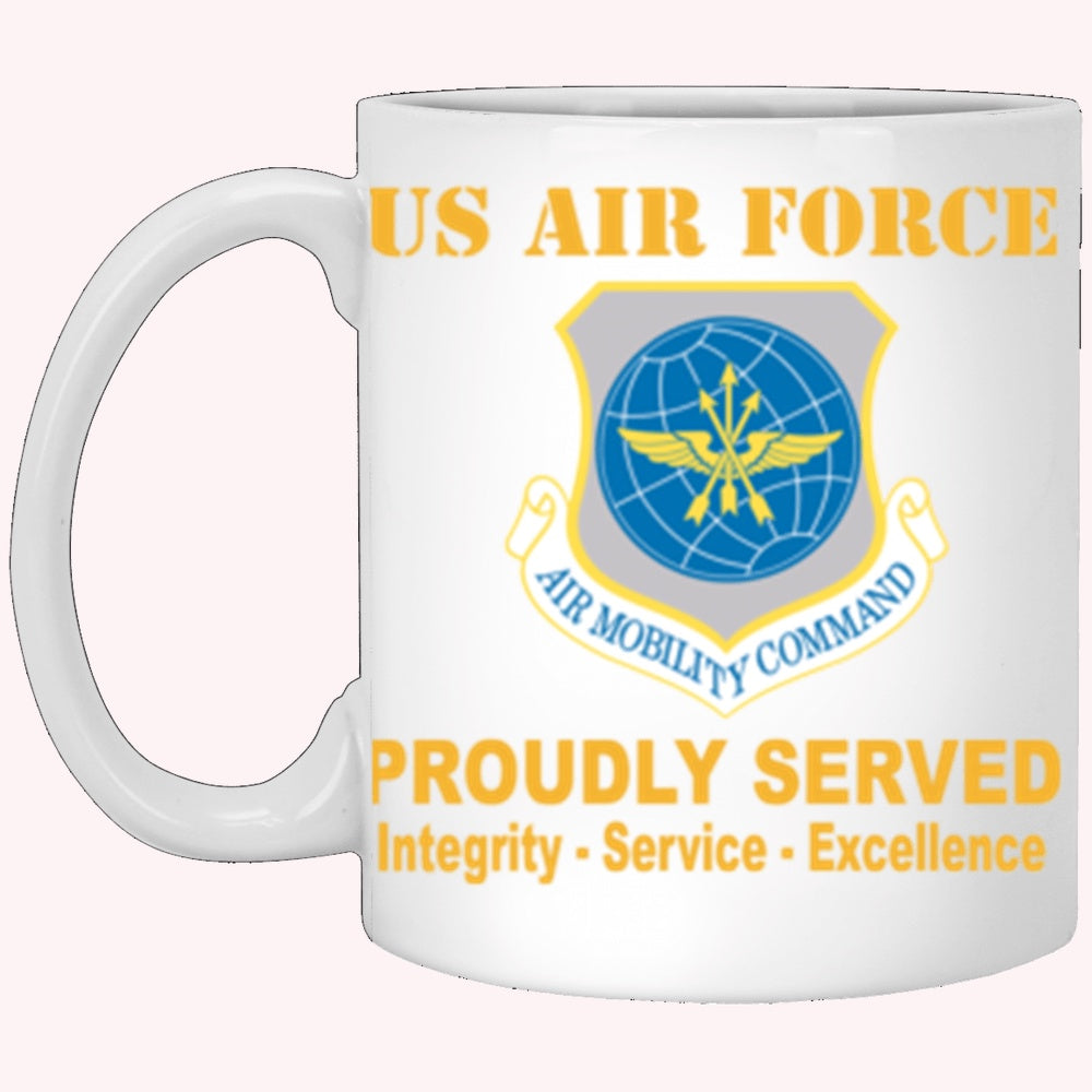 Military Coffee Mugs, US Air Force Air Mobility Command Proudly Served Core Values White Mug