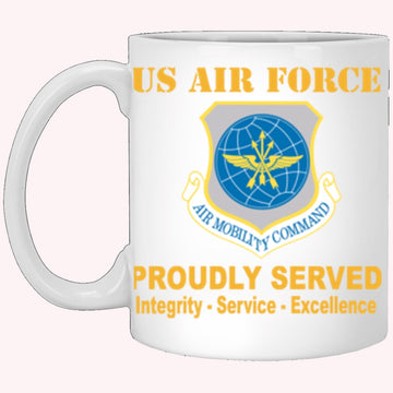 Military Coffee Mugs, US Air Force Air Mobility Command Proudly Served Core Values White Mug