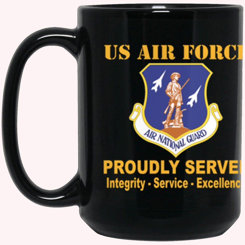 Military Coffee Mugs, US Air Force Air National Guard Proudly Served Core Values Black Mug