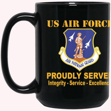Military Coffee Mugs, US Air Force Air National Guard Proudly Served Core Values Black Mug