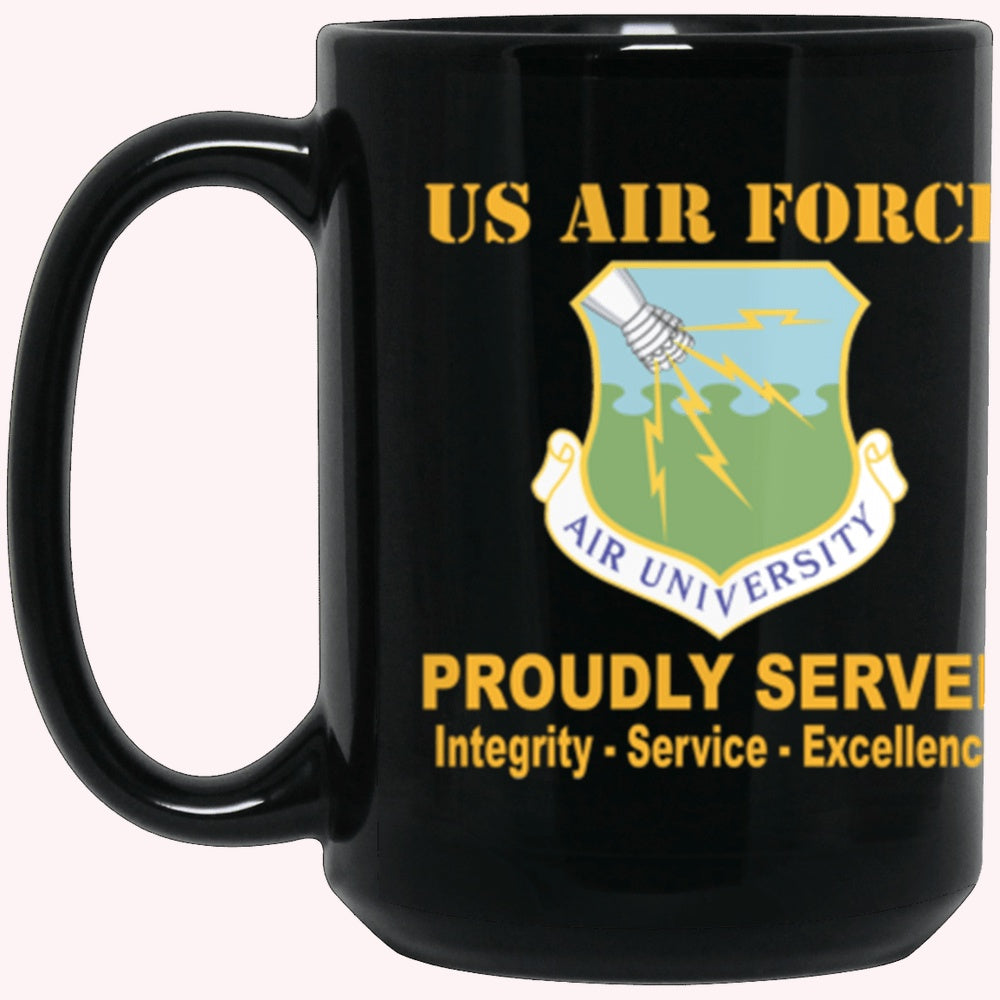 Military Coffee Mugs, US Air Force Air University Proudly Served Core Values Black Mug